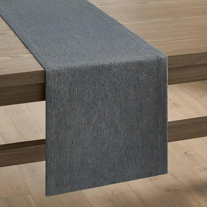 Basic Linen Style Table Runner, 14x90 Inch Charcoal | Mitered Corner Design - Image 7