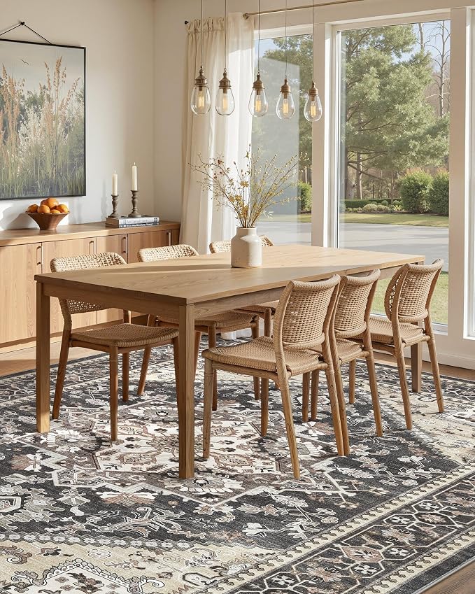 10x12 Vintage Area Rug: Washable Neutral Soft Non Slip Thin Large Floor Carpet - Image 7