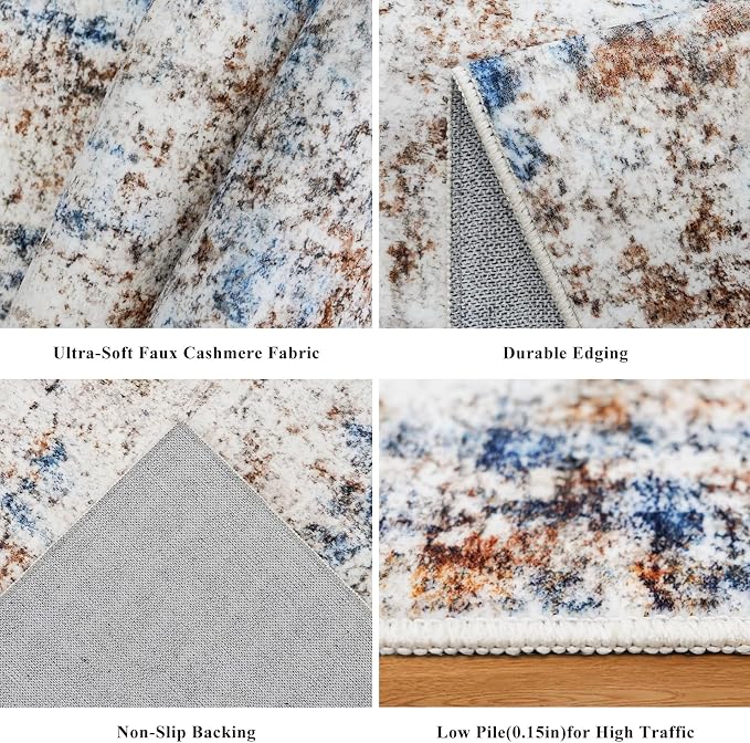 3x8 Washable Non-Slip Runner Rug Modern Abstract Neutral Wide Carpet Runner - Image 5