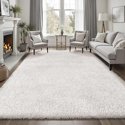8x10 Area Rugs for Living Room Bedroom: White Soft Fluffy Shag Upgrade Non-Slip - Image 3