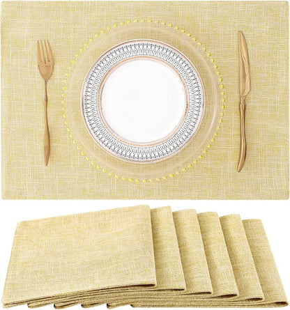 Faux Cotton Linen Placemats Set of 6, Cloth Washable Farmhouse Dining Table Mats by homing