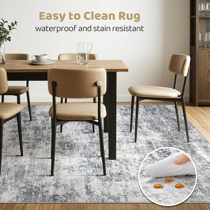 7x9 Area Rug Living Room: Washable Large Abstract Neutral Modern Soft Rugs - Image 6
