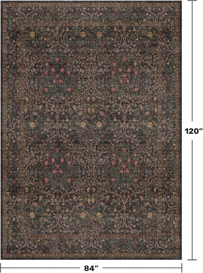 Vintage Dark Brown Living Room Rug, 7x10 Washable Area Rugs - Image 2