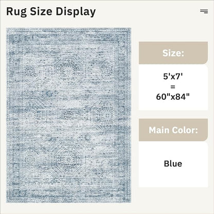 Soalmost 5x7 Area Rugs Blue Low Pile Indoor Washable Trendy Faded Style Rugs - Image 3