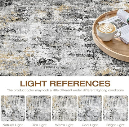 10x14 Area Rugs Living Room: Washable Large Abstract Neutral Modern Soft Rug - Image 8