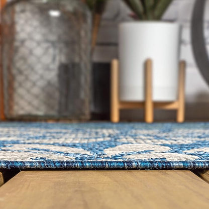 JONATHAN Y Floral Textured Weave Indoor Outdoor Square Area Rug 6X6 Navy/Aqua - Image 8