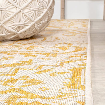 JONATHAN Y Boho Medallion Indoor Outdoor Square Area Rug 5X5 Cream/Yellow - Image 3