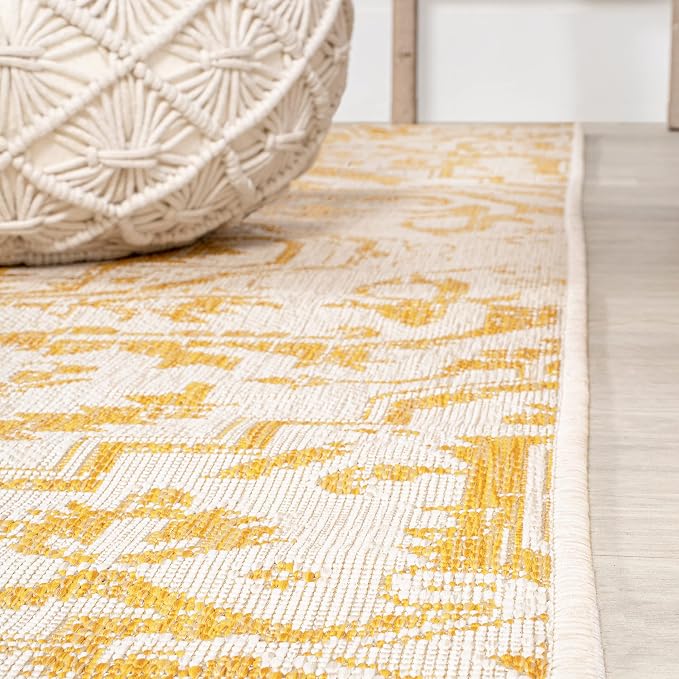 JONATHAN Y Boho Medallion Indoor Outdoor Runner Rug 2X10 Cream/Yellow, Estrella - Image 3