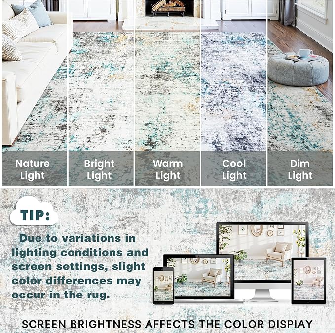 Area Rugs 6x9 Living Room: Large Soft Washable Rug Modern Abstract Anti-Skid - Image 9