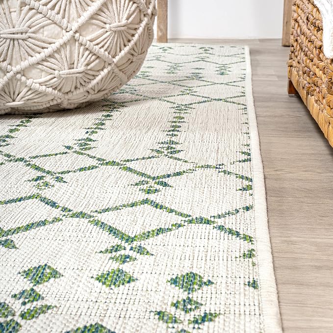 JONATHAN Y Moroccan Geometric Indoor Outdoor Area Rug 4X6 Green/Ivory, Ourika - Image 7