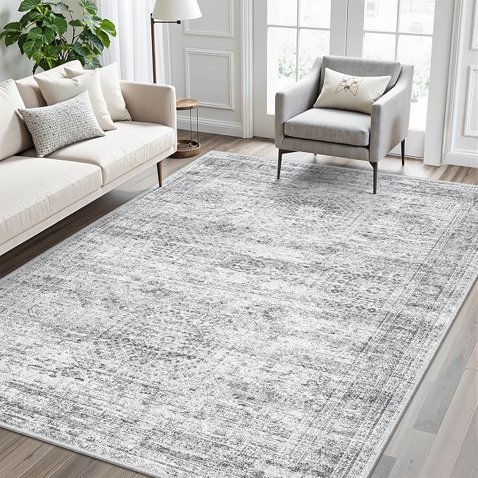 Soalmost 5x7 Area Rugs Gray Low Pile Indoor Washable Trendy Faded Style Rugs - Image 3