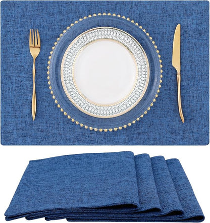 Faux Cotton Linen Placemats Set of 4, Cloth Washable Farmhouse Dining Table Mats by homing
