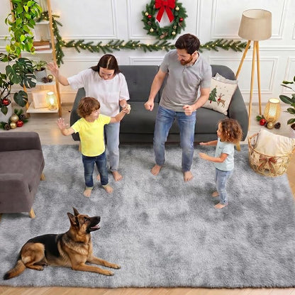 ONASAR Area Rugs for Bedroom Living Room, 4x6 Tie-Dyed Light Grey Fluffy Shaggy - Image 4
