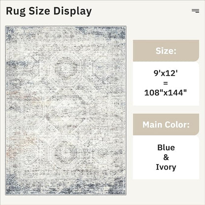 Soalmost 9x12 Area Rugs for Living Room, Non Slip Machine Washable Vintage Rugs - Image 5