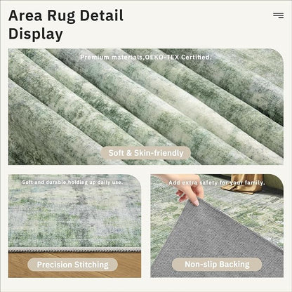 Soalmost 5x8 Area Rugs Green/Ivory Low Pile Indoor Washable Trendy Faded Style - Image 6