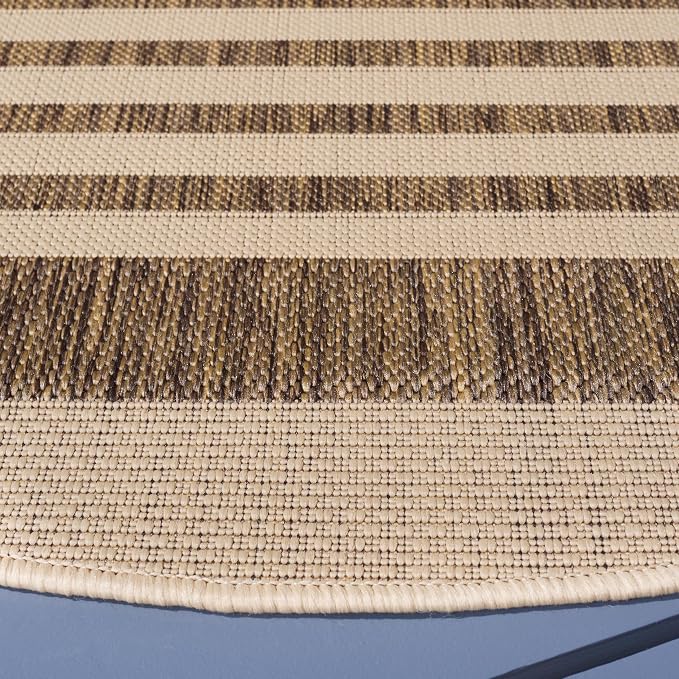 SAFAVIEH Courtyard Collection 4' Round Brown/Bone CY6062 Stripe Indoor/ Outdoor - Image 3