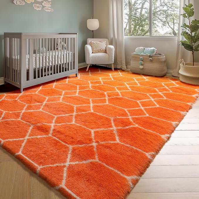 ONASAR Rugs for Living Room Bedroom, 5x8 Fluffy Orange and White Area Rug - Image 8