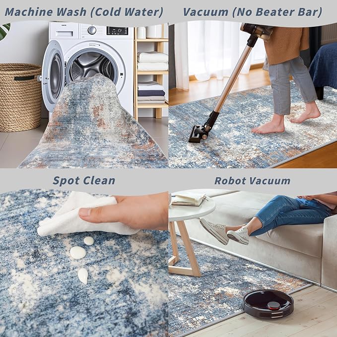 3x8 Washable Hallway Runner – Non-Slip Abstract Modern Neutral Wide Carpet - Image 7