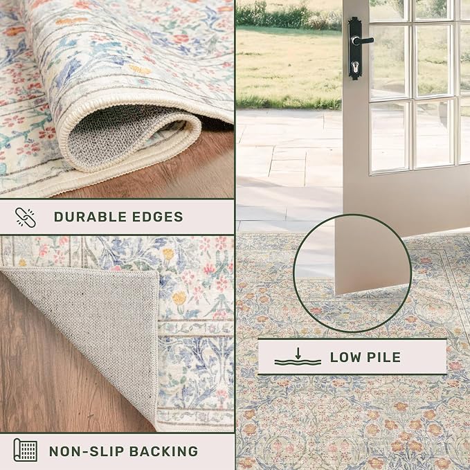 Vintage Beige Blue 3x12 Runner Rug - Image 5