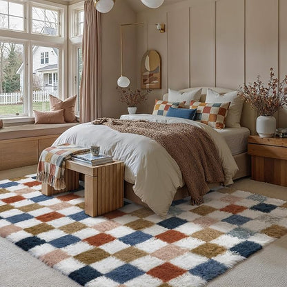 PureCozy Checkered Rug 7x10 for Living Room, Modern Rainbow Shag Rug Washable - Image 4
