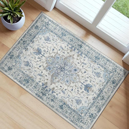 RELEANY Area Rugs Small 2'x3' Washable Non-Slip, Floral Vintage Distress by RELEANY