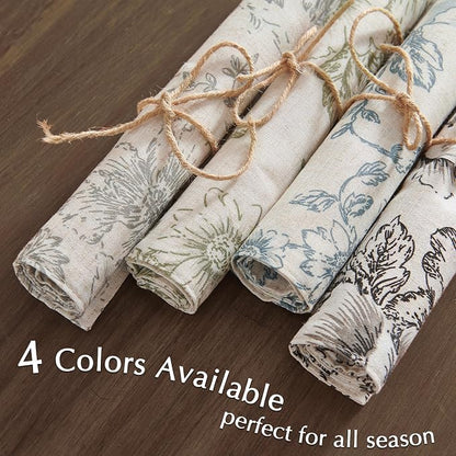 JINCHAN Alice Linen Floral Placemats Set of 4 Farmhouse 13x19 Inch Green | - Image 7