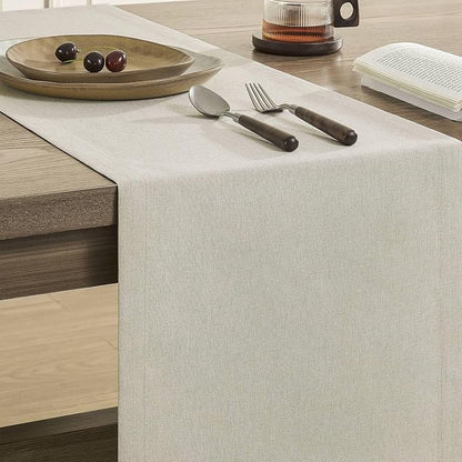 Basic Linen Style Table Runner, 14x36 Inch Raw Linen | Mitered Corner Design - Image 4
