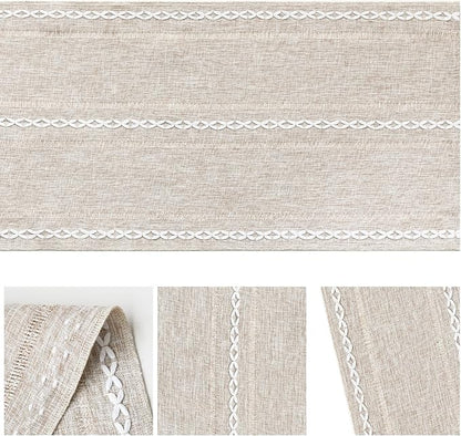 Artoid Mode Brown Rustic Cotton Linen Table Runner, Seasonal Embroidered Hollow - Image 6