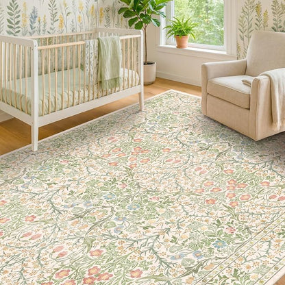 Hazo Haus Beige Green Bedroom Rug 5x7 Area Rug - Image 4