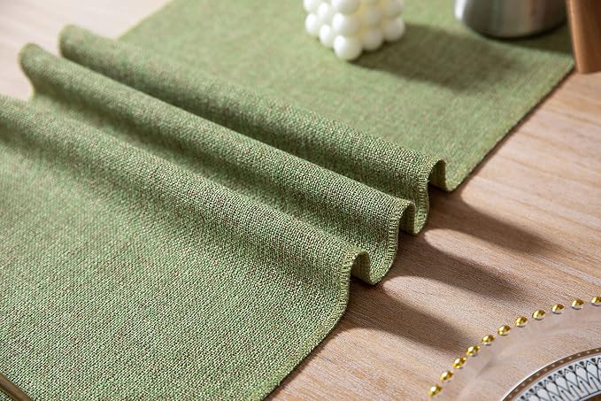 Green Table Runners 48 Inches Long, Burlap Linen Style Rustic Farmhouse Table - Image 5