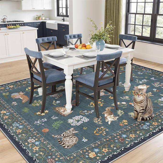 Soalmost Cat 6x9 Area Rugs for Living Room, Machine Washable Animal Floral - Image 2