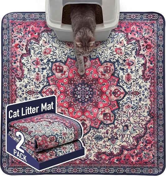 Hompet Cat Litter Mat 2 Pack, 36x36 Large Machine Washable Trapping Mats by Hompet