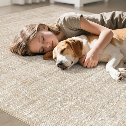 7x9 Area Rug Living Room: Washable Large Neutral Soft Rug Farmhouse Stain - Image 7