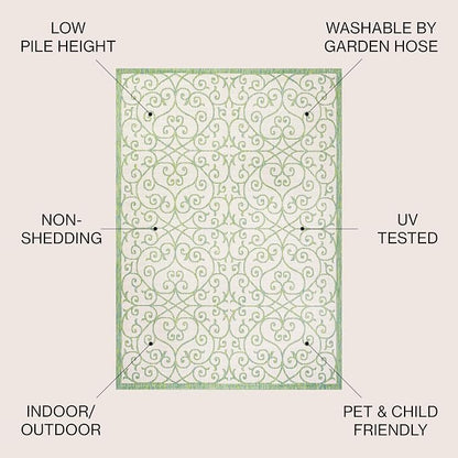JONATHAN Y Vintage Filigree Indoor Outdoor Area Rug 5X8 Cream/Green, Madrid - Image 3