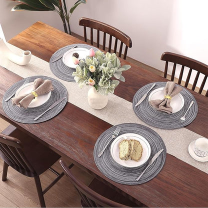 SHACOS Round Placemats Set of 4 Round Braided Placemats 15 inch Cotton - Image 5