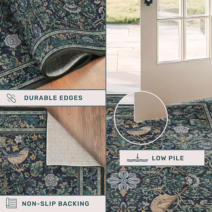 Boho Living Room Rug, 7x10 Floral & Bird Pattern Area Rug - Image 5