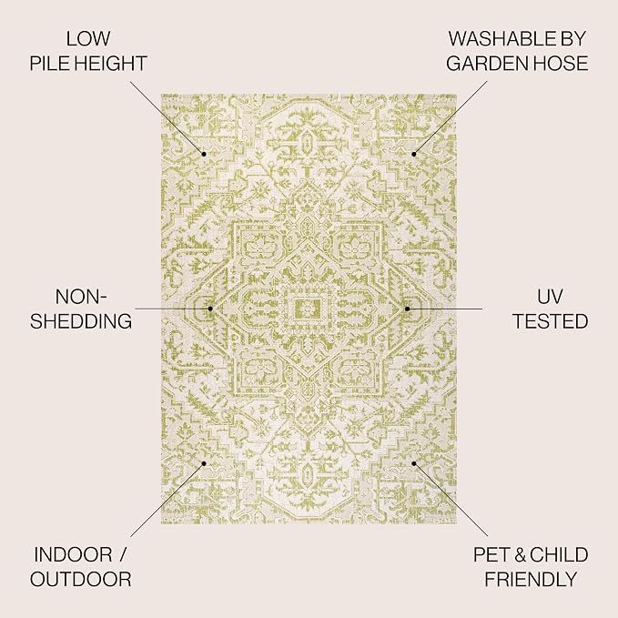JONATHAN Y Boho Medallion Indoor Outdoor Area Rug 4X6 Cream/Green, Estrella - Image 3