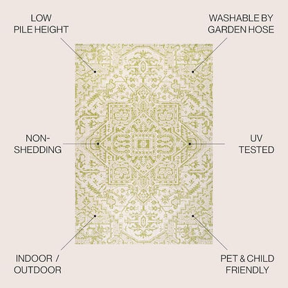 JONATHAN Y Boho Medallion Indoor Outdoor Square Area Rug 5X5 Cream/Green - Image 2