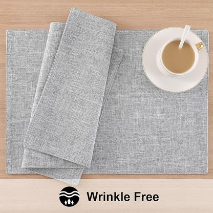 Faux Cotton Linen Placemats Set of 6, Cloth Washable Farmhouse Dining Table Mats - Image 5