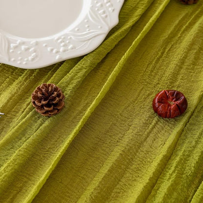 3Pcs Moss Green Cheesecloth Table Runner 120 Inches - Image 2