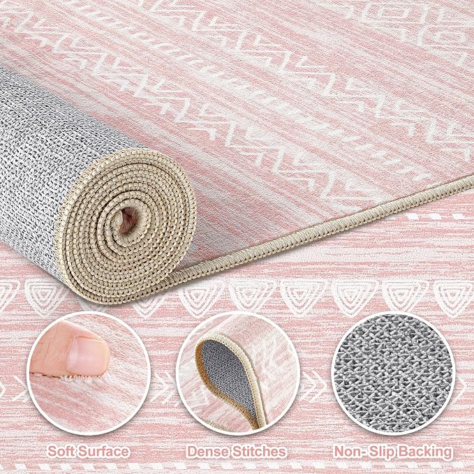 Nakagishi Pink Rugs for Bedroom Girls: 6x9 Washable Boho Large Neutral Cute - Image 4