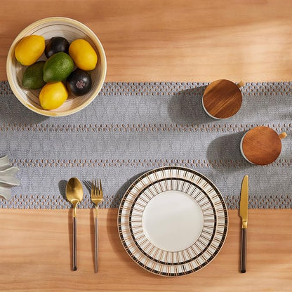Macrame Style Boho Table Runner, 12x108 Inch Light Blue Grey | Woven Boho Table - Image 4