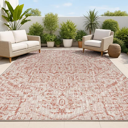 JONATHAN Y Boho Medallion Indoor Outdoor Area Rug 5X8 Red/Taupe, Estrella by JONATHANY