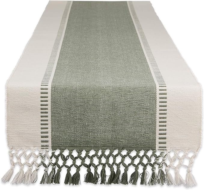 DII Dobby Stripe Table Runner, 13x108 Artichoke & Cream Background | Woven by DII