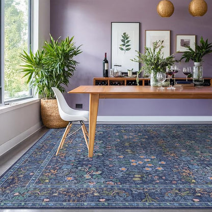 Hazo Haus Dark Blue Living Room Rug 8x10, Vintage Floral Washable Area Rugs - Image 6