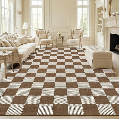 GarveeHome Checkered Terracotta Brown 2x3 Washbale Rug Door Mat Geometric - Image 4
