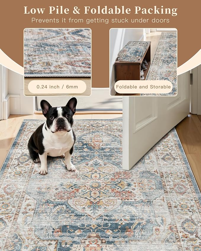 Madane Washable Area Rug 2x3, Small Entryway Rug Non-Slip Vintage Door Mat - Image 6