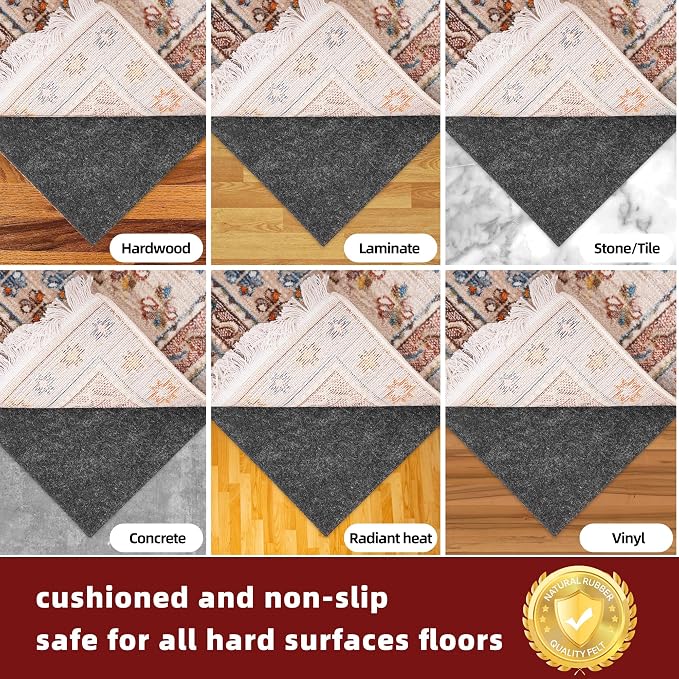 BAGAIL Felt and Natural Rubber Backing Rug Pads 3/8” Thick, 9 x 12 Ft Non Slip - Image 5