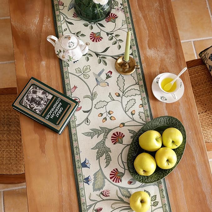 bilin gaier Designer French Linen Long Table Runner, Floral Pattern, Dining - Image 7