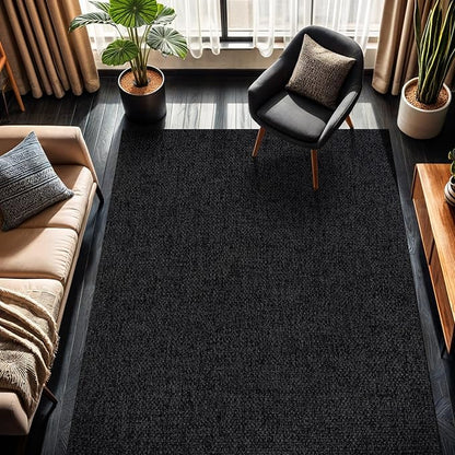 CAMILSON Easy Jute Rug 8x10, Indoor Outdoor Dark Gray Black Farmhouse Area Rugs - Image 9